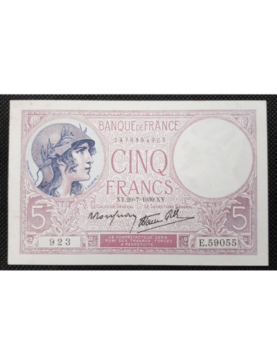 FRANCE 5 FRANCS VIOLET 20-7-1939 E.59055 SUP F 04/02