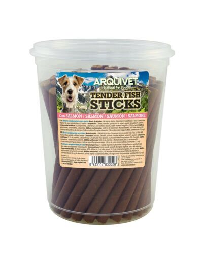 Friandises ARQUIVET, Tender Meat Sticks au Saumon pour chiens - 500g