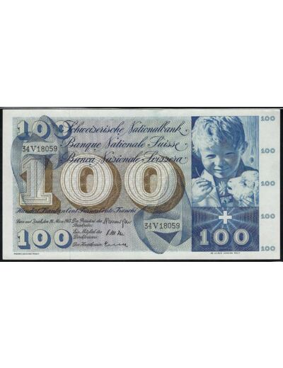 SUISSE 100 FRANCS FRANKEN 28-03-1963 SERIE 34V SUP