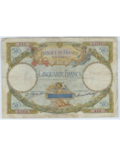 FRANCE 50 FRANCS L.O. MERSON 13-12-1927 Z.1514 TB+