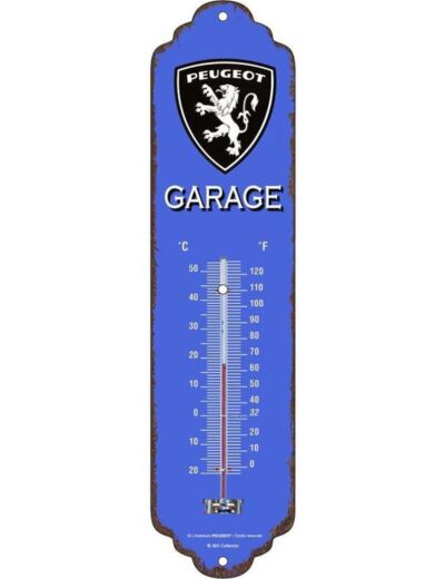 Thermomètre métal vintage – Peugeot – Garage – 7 x 28 cm – Les collections rétro.