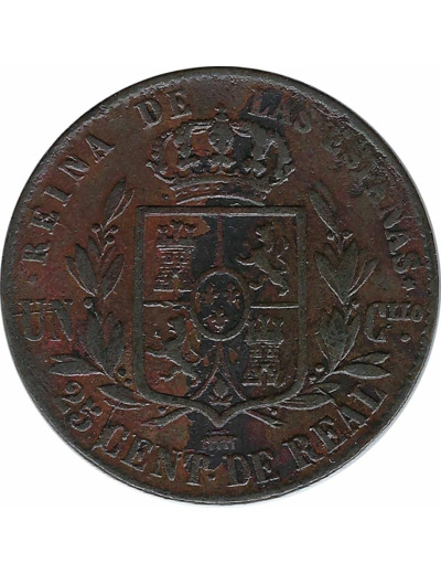 ESPAGNE 25 CENTIMOS 1857 Aqueduc (Ségovie) TB