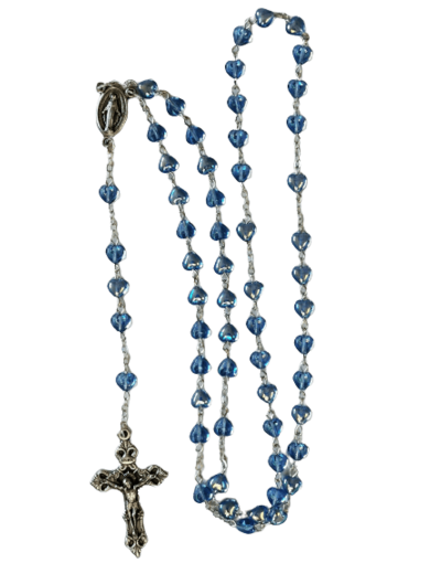 Chapelet argenté grain COEUR- BLEU ciel