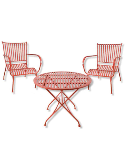 Ensemble table et 2 chaises fer rouge 61x50cm