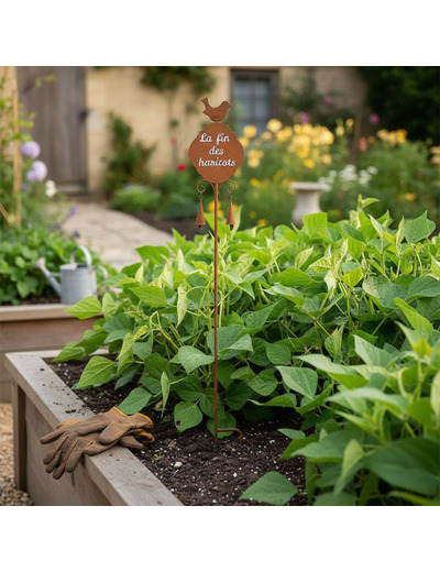 Tuteur Potager Humoristique La fin des haricots en Métal 18x100cm