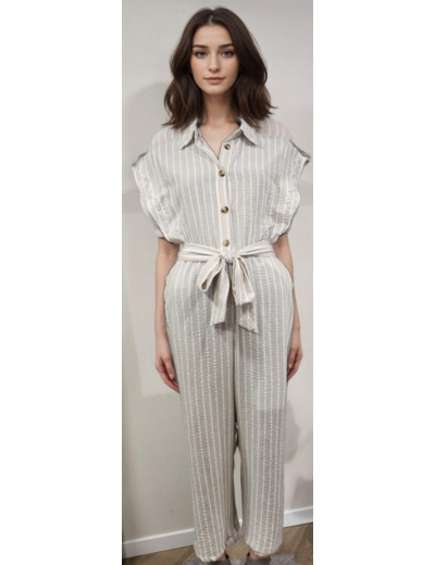 ROSA COMBINAISON RAYEE BEIGE & BLANC