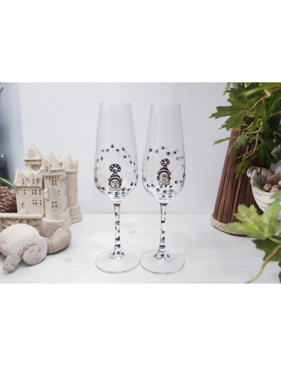 Flutes à champagne en cristal peintes à la main sur le thème des chats