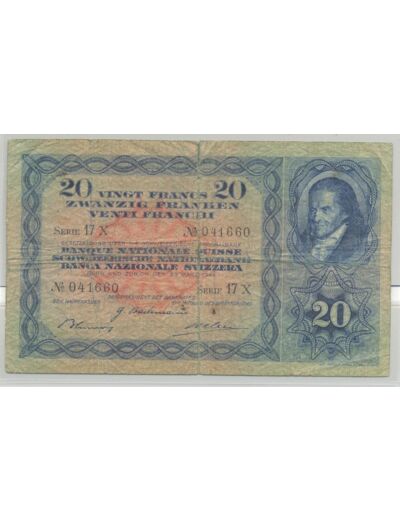 SUISSE 20 FRANCS 23-03-1944 SERIE 17X TB