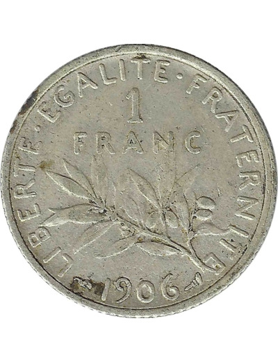 FRANCE 1 FRANC SEMEUSE ARGENT 1906 TB+