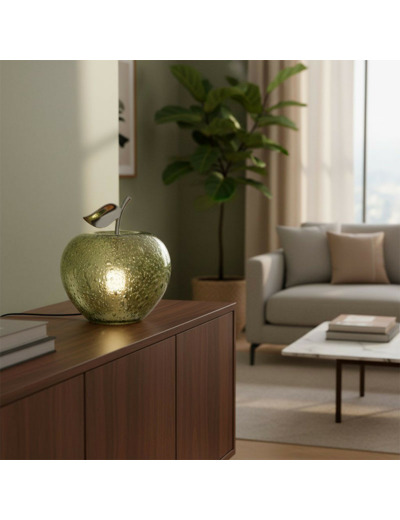 Lampe à Poser Manzana Pomme Verte Verre bullé 24x24x27cm