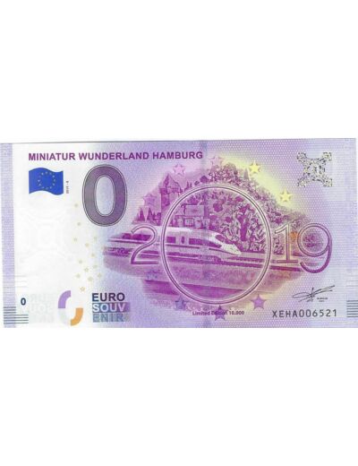 ALLEMAGNE 2019-8 MINIATUR WUNDERLAND HAMBURG BILLET SOUVENIR 0 EURO TOURISTIQUE