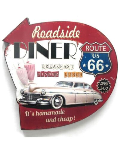 Plaque Métal Relief Style Enseigne Roadside Diner - Ambiance Vintage Assurée