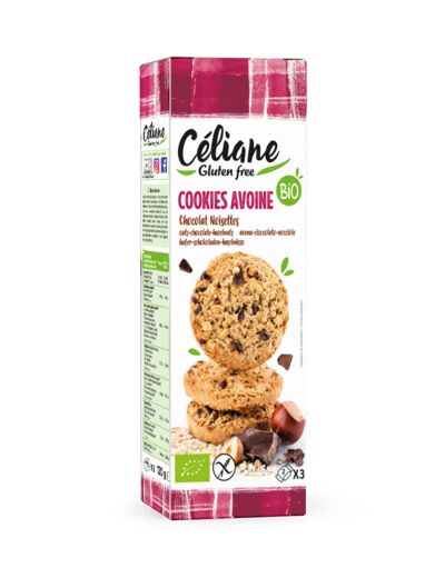Cookies sans gluten Avoine chocolat Noisettes-120g-Céliane