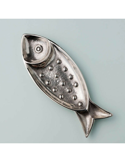 Petit plat poisson argenté en aluminium 9x26cm