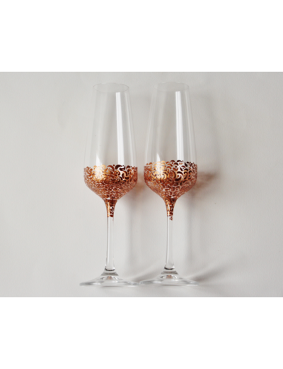 Duo de flutes à champagne en cristal peintes à la main au décors dorés qui peuvent être personnalisées