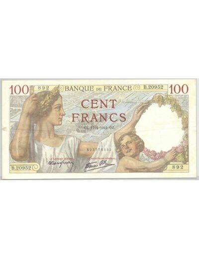 FRANCE 100 FRANCS SULLY SERIE B.20952 17-4-1941 SUP