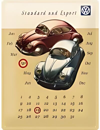 Plaque calendrier perpétuel, VW Coccinelle - 30 x 40 cm - Les Collections Rétro
