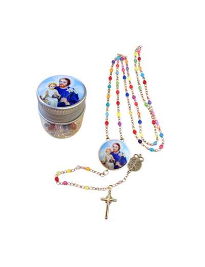 Chapelet Perles verre 2/3mm sur Chaine Argentée - SAINT JOSEPH