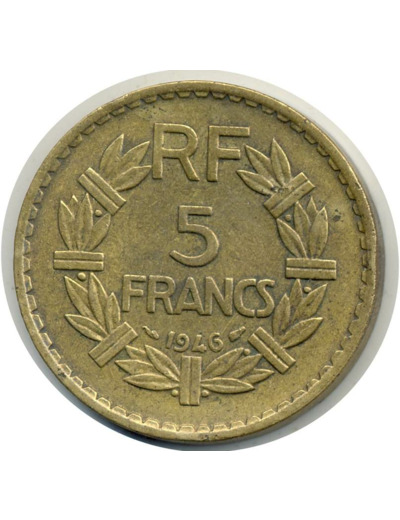 FRANCE 5 FRANCS LAVRILLIER CUPRO ALU 1946 TTB (G761a) N1