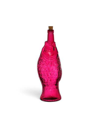 Bouteille Carafe Poisson en Verre Fuchsia Style Bord de Mer 12x33cm