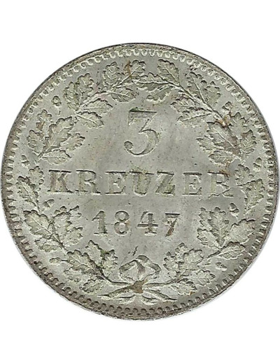 ALLEMAGNE BADEN 3 KREUZER 1847 A SUP