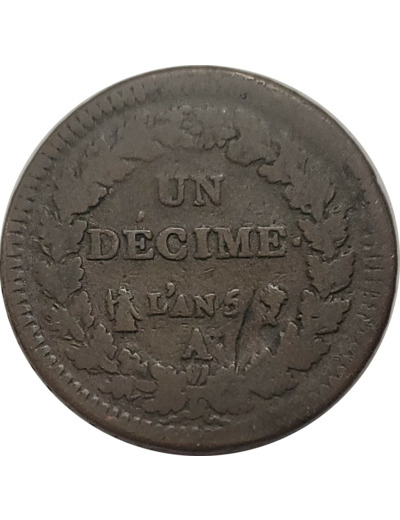 FRANCE 1 DECIME DUPRE AN 5 A (Paris) REFRAPPE DU 2 DECIMES TB (G185)