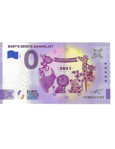 PAYS BAS 2021-1 BABY'S EERSTE BANKBILJET BILLET SOUVENIR 0 EURO TOURISTIQUE NEUF