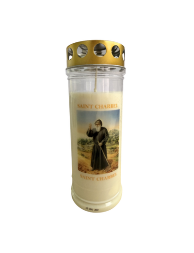 Bougie Funéraire 160 Heures Saint Charbel avec Prière
