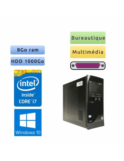 HP Elite 7500 Series MT - Windows 10 - i7 8Go 1To - Port Parallele - Ordinateur Tour Bureautique PC