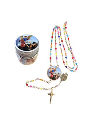 Chapelet Perles verre 2/3mm sur Chaine Argentée - SAINT MICHEL
