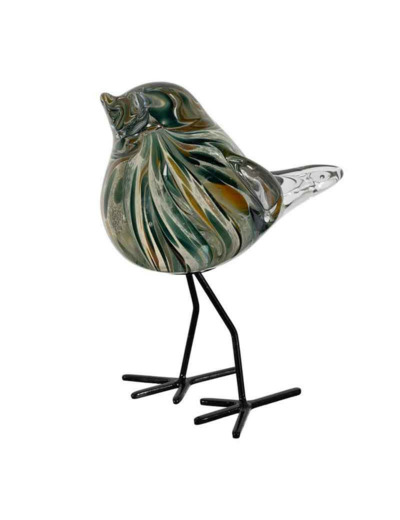 Oiseau décoratif émeraude doré verre 12x7x15cm