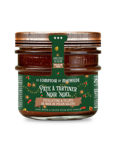 Pâte à Tartiner Noir Noël Feuilletine Eclats de Noix de Pécan