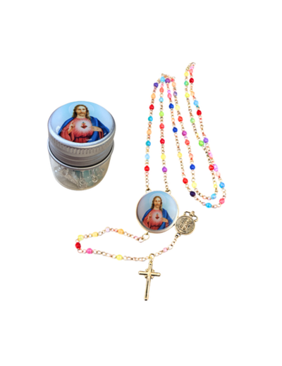 Chapelet Perles verre 2/3mm sur Chaine Argentée - SACRE COEUR