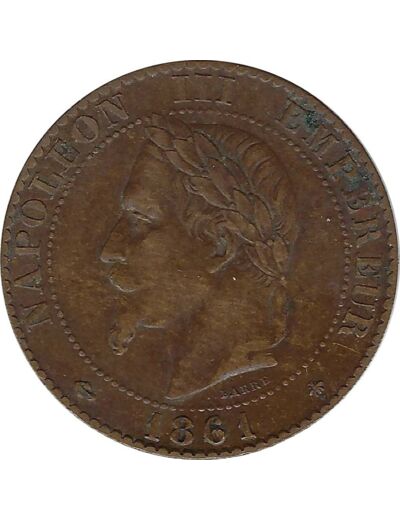 FRANCE 2 CENTIMES NAPOLEON III 1861 A (Paris) buste sur 1 TTB