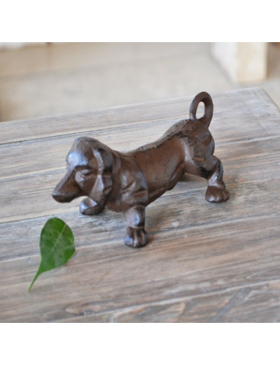 Statuette En Fonte Marron Chien Basset Vintage 16x7x8cm