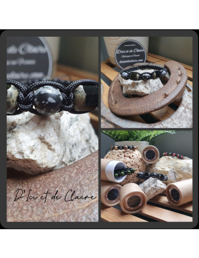 Bracelet Shamballa XL 5 perles de verre et obsidiennes mouchetées