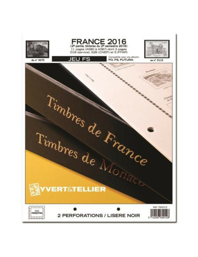 FEUILLE COMPLEMENTAIRE FRANCE 2016 FS 2e partie (JEUX SANS POCHETTE) Y&T