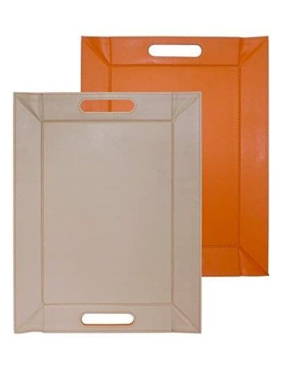 Plateau bicolore réversible - Orange et Taupe - 55 x 41