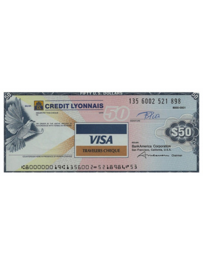 U.S.A. TRAVELERS CHEQUE VISA CREDIT LYONNAIS 50 DOLLARS 135.6002.521.898