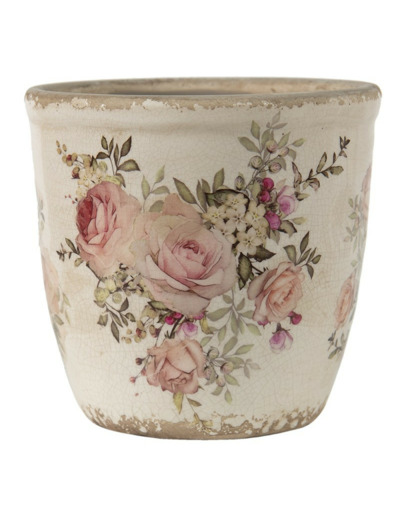 Pot de fleur rose céramique beige 12x12x12cm