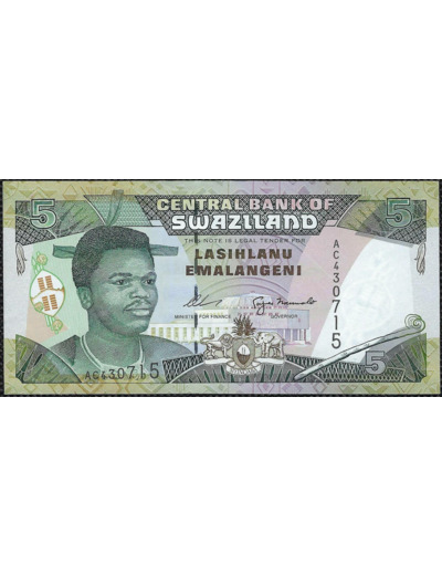 SWAZILAND 5 EMALANGENI Non daté (1995) Série AC signature 7a NEUF (W23a)