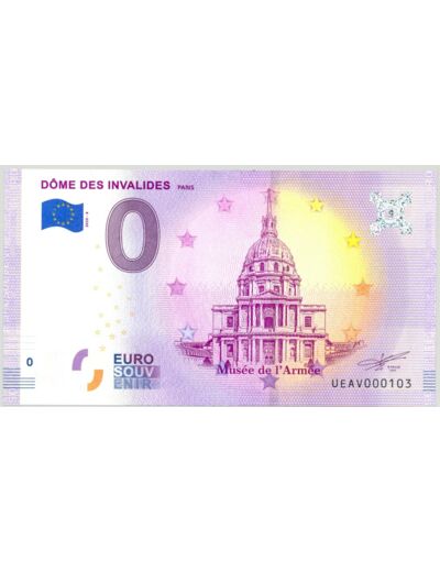 75 PARIS 2020-6 DOME DES INVALIDES BILLET SOUVENIR 0 EURO TOURISTIQUE  NEUF