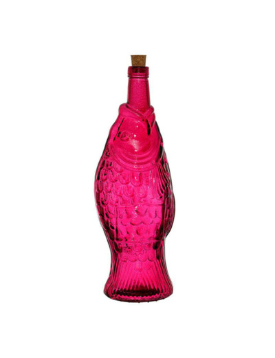 Bouteille Carafe Poisson en Verre Fuchsia Style Bord de Mer 12x33cm