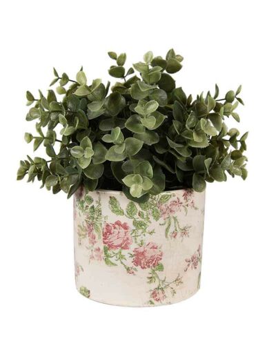 Pot de fleurs céramique beige motif de roses 12x10cm