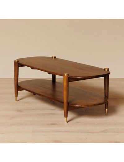 Table Basse Détails Elanza Bois de Manguier Laiton 45x130x56cm