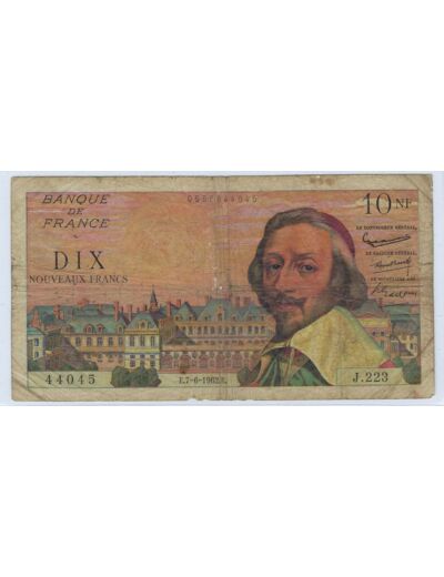 FRANCE 10 NOUVEAUX FRANCS RICHELIEU 7-6-1962 J.223 TB