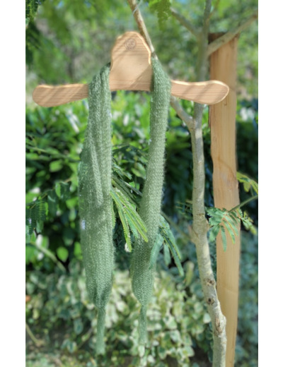 Foulard PLUME à pompons - kaki