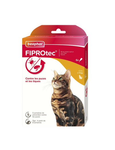 BEAPHAR,  FIPROtec 50 mg solution spot-on pour chats x6