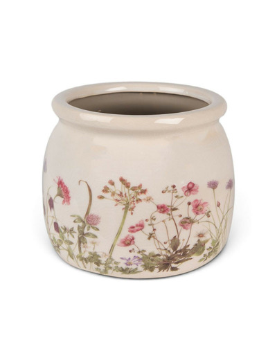 Pot de fleurs rond céramique rose beige 16x16x13cm