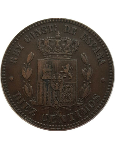 ESPAGNE 10 CENTIMOS 1878 OM TB+